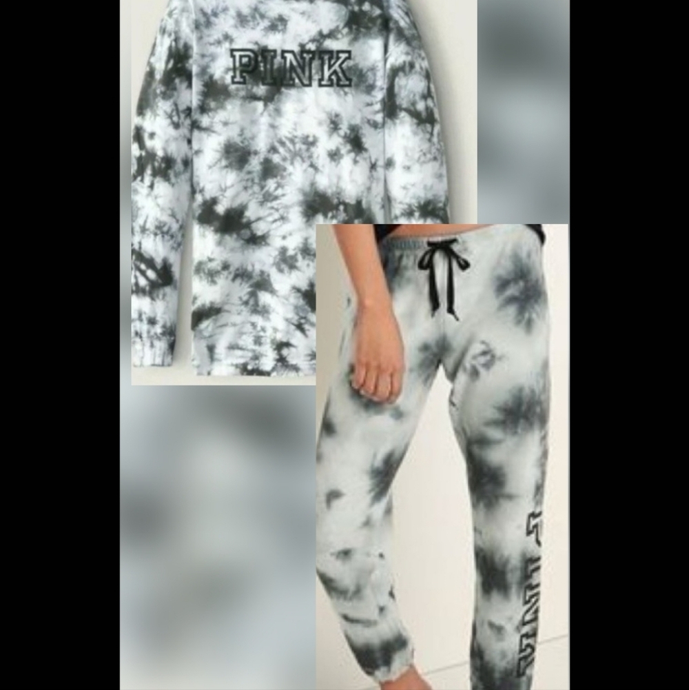 VS PINK OUTFIT CLOUDY TIE DYE GREY SET M
